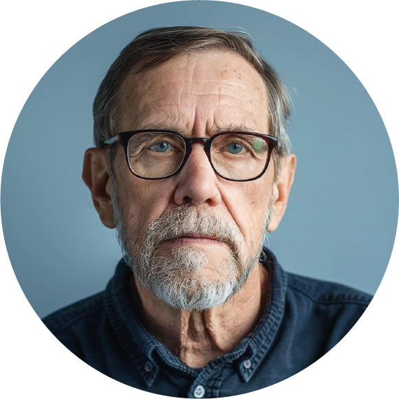 man met sombere blik in de ogen. ringbaard,