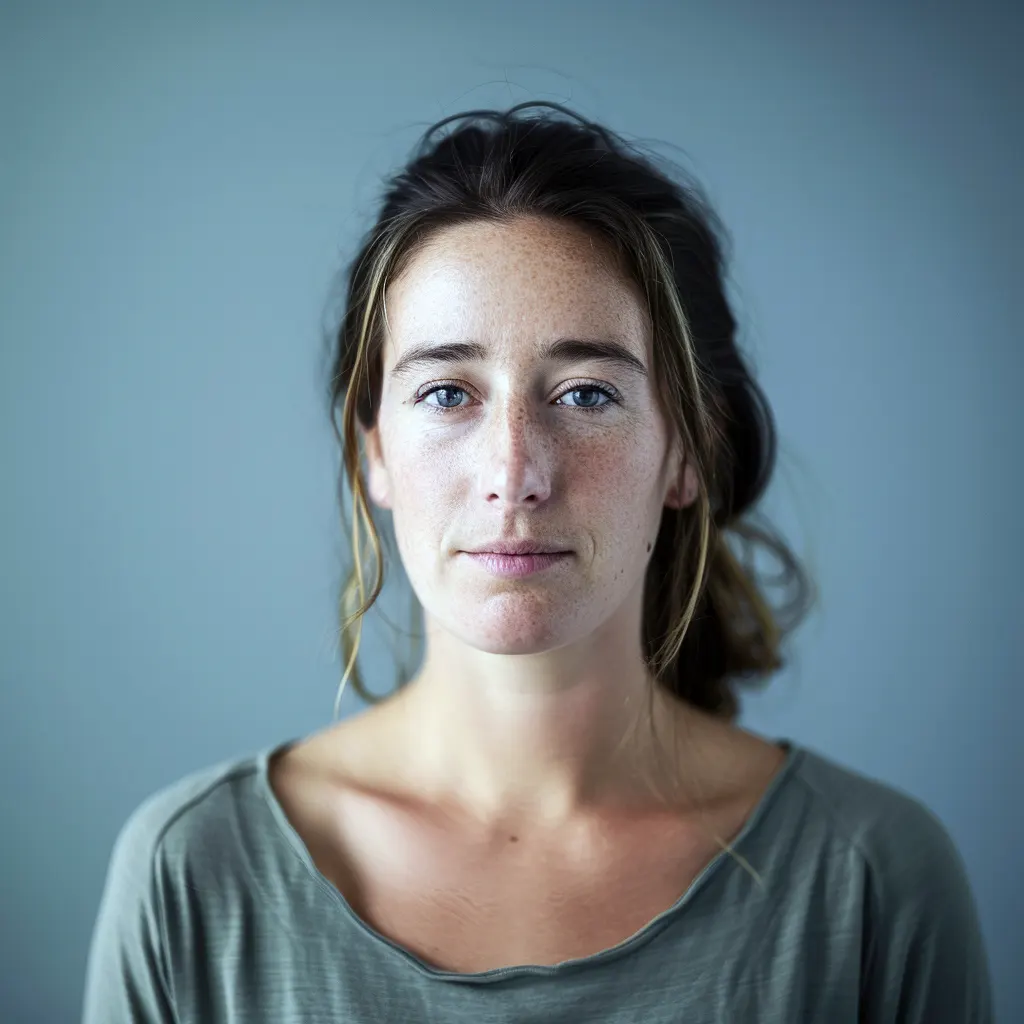 vrouw met een doelloze blik in de ogen.