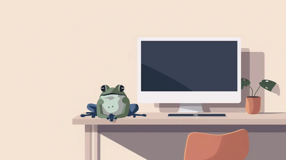 een kikker zit op een bureau