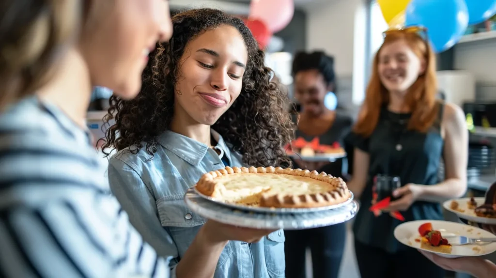 vrouw trakteert op taart. feestelijke sfeer.