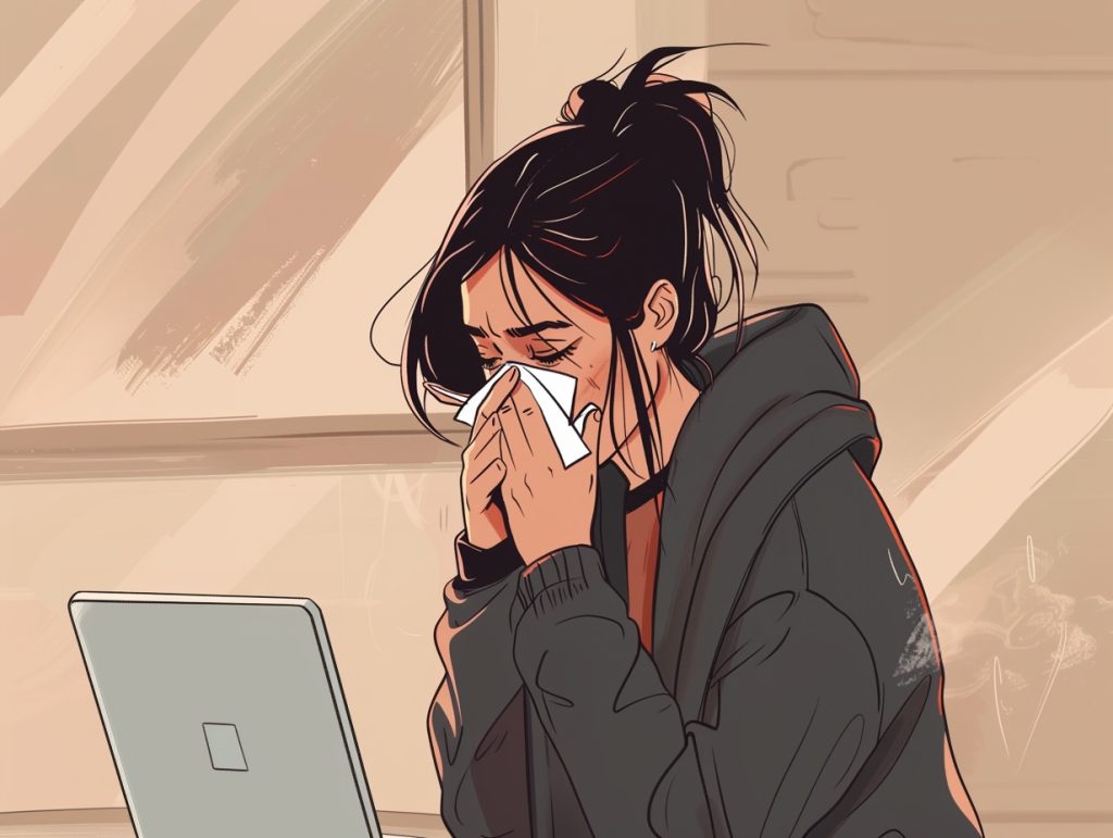 verkouden vrouw snuit neus