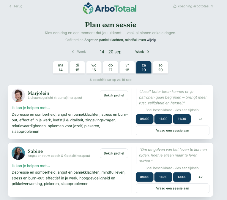 Sessie plannen op het platform onder de naam van een partner