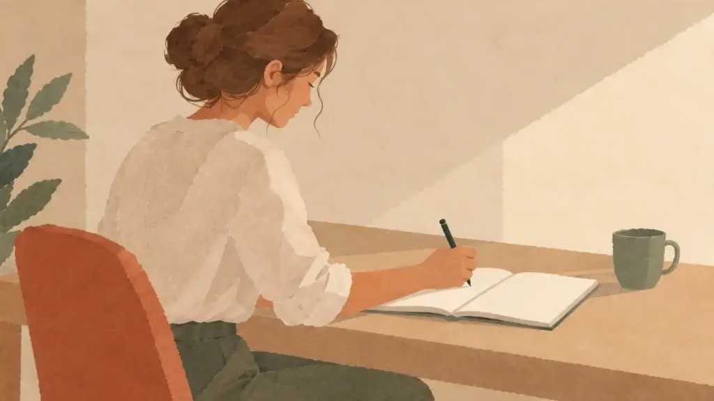 Vrouw schrijft in een notitieboek